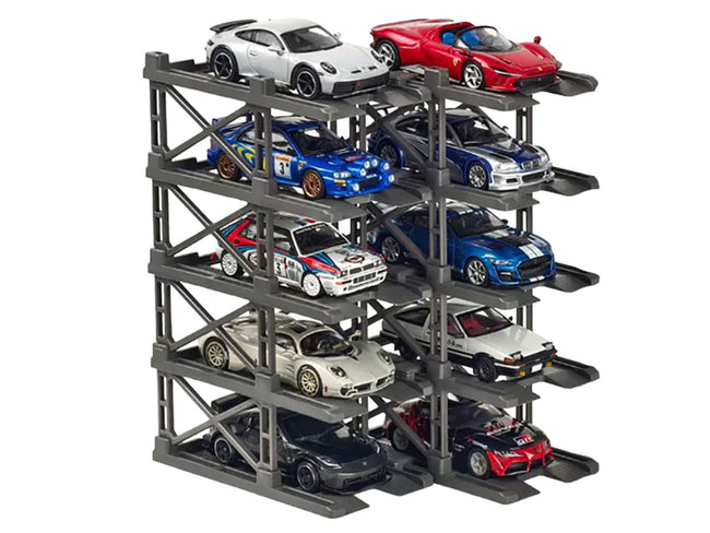 Modular Diecast 3D Parking Rack Display Stand Set of 10 Racks for 1/64 Scale Model Cars by Pitbox-Pitbox-ModelCars.com