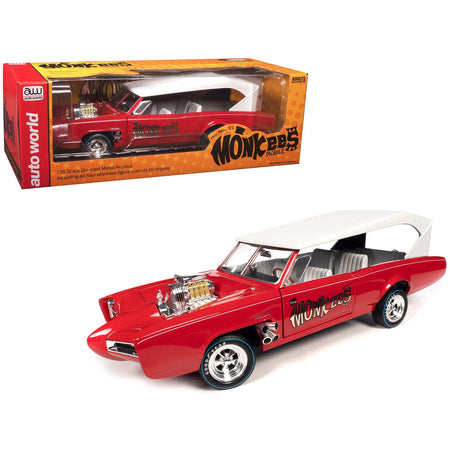 Monkeemobile Red with White Top and Interior "The Monkees" with Four Monkees Figure Cutouts "Silver Screen Machines" Series 1/18 Diecast Model Car by Auto World-Autoworld-ModelCars.com