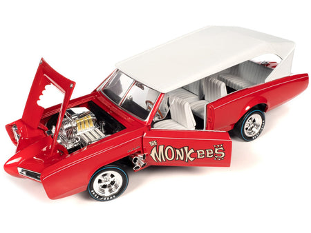 Monkeemobile Red with White Top and Interior "The Monkees" with Four Monkees Figure Cutouts "Silver Screen Machines" Series 1/18 Diecast Model Car by Auto World-Autoworld-ModelCars.com