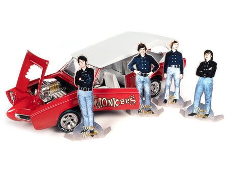 Monkeemobile Red with White Top and Interior "The Monkees" with Four Monkees Figure Cutouts "Silver Screen Machines" Series 1/18 Diecast Model Car by Auto World-Autoworld-ModelCars.com