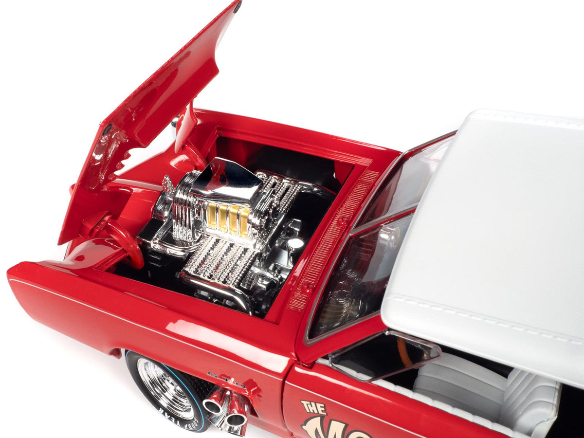 Monkeemobile Red with White Top and Interior "The Monkees" with Four Monkees Figure Cutouts "Silver Screen Machines" Series 1/18 Diecast Model Car by Auto World-Autoworld-ModelCars.com