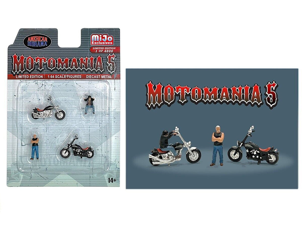 "Motomania 5" 4 piece Diecast Set (2 Figures and 2 Motorcycles) Limited Edition to 4800 pieces Worldwide for 1/64 Scale Models by American Diorama-American Diorama-ModelCars.com