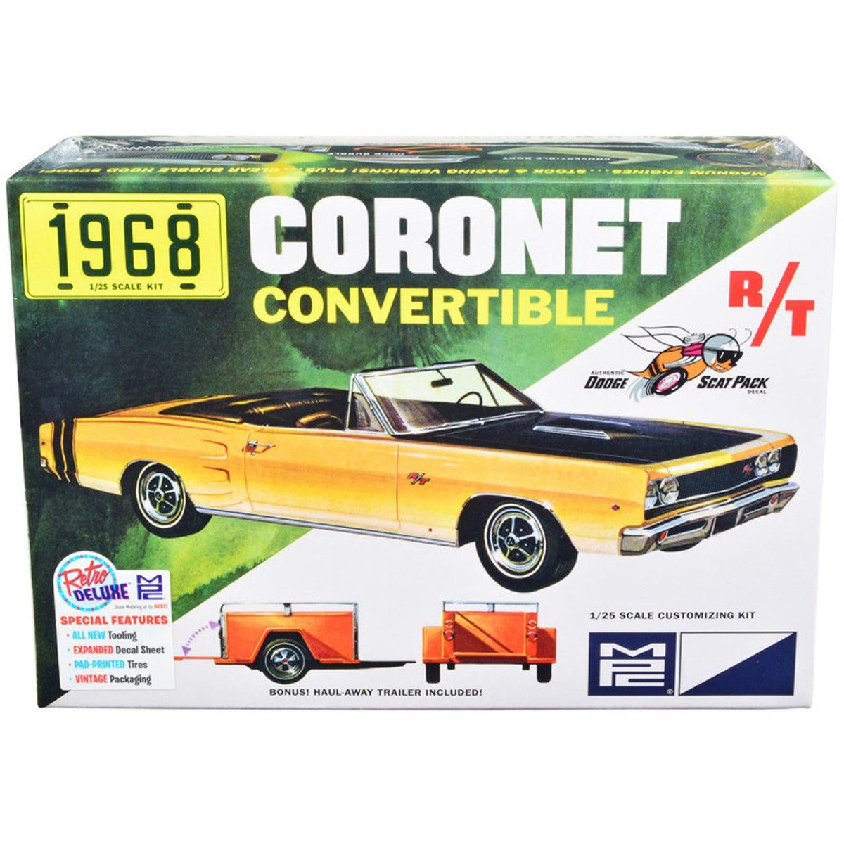 MPC 1968 Dodge Coronet Convertible W/Trailer 1:25 Scale Model Kit-MPC-ModelCars.com