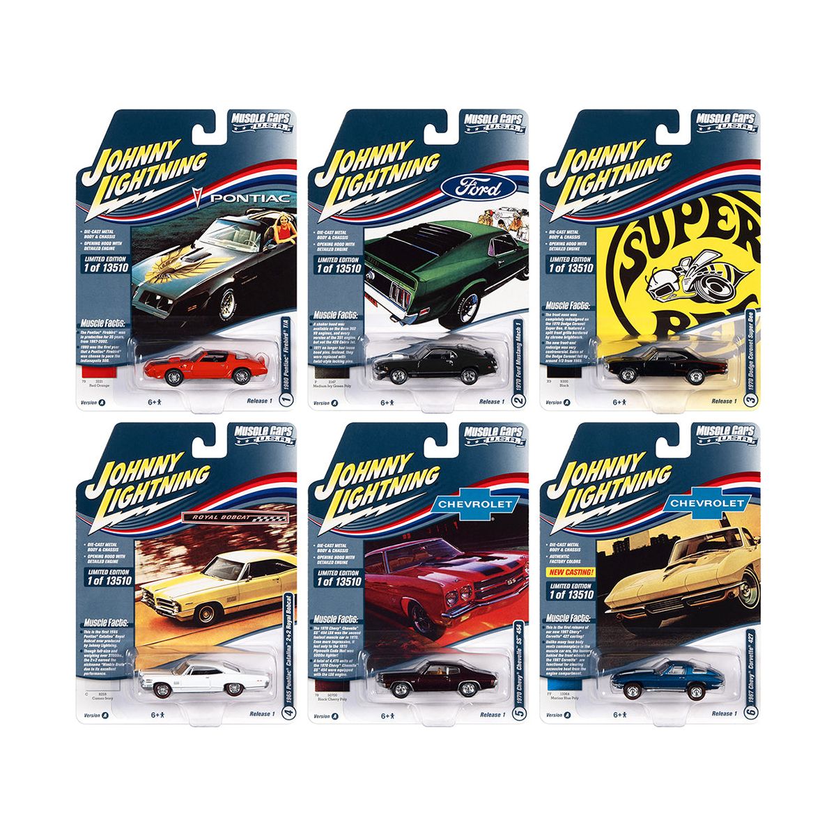 "Muscle Cars USA" 2022 Set A of 6 pieces Release 1 1/64 Diecast Model Cars by Johnny Lightning-Johnny Lightning-ModelCars.com