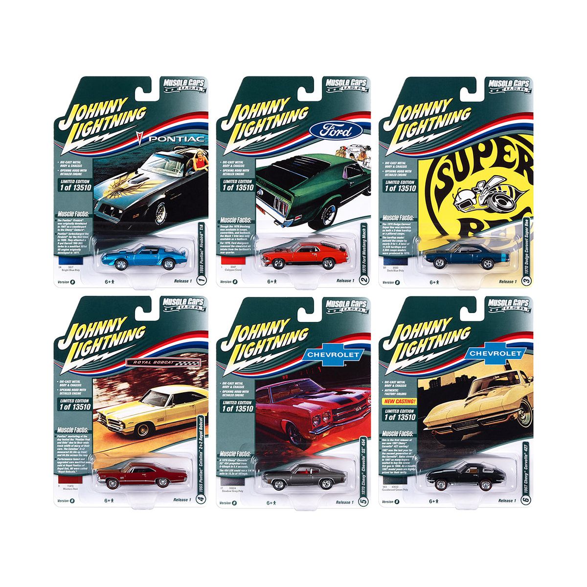 "Muscle Cars USA" 2022 Set B of 6 pieces Release 1 1/64 Diecast Model Cars by Johnny Lightning - Johnny Lightning - ModelCars.com