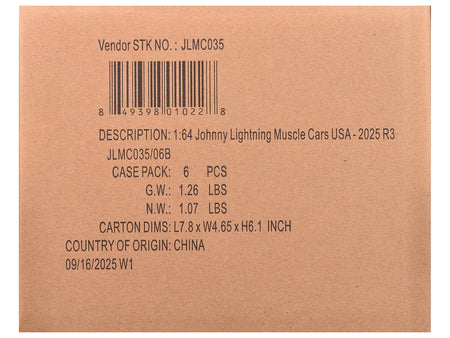 "Muscle Cars USA" 2025 Release 3 Set B of 6 pieces "MECUM Auctions" 1/64 Diecast Model Cars by Johnny Lightning-Johnny Lightning-ModelCars.com