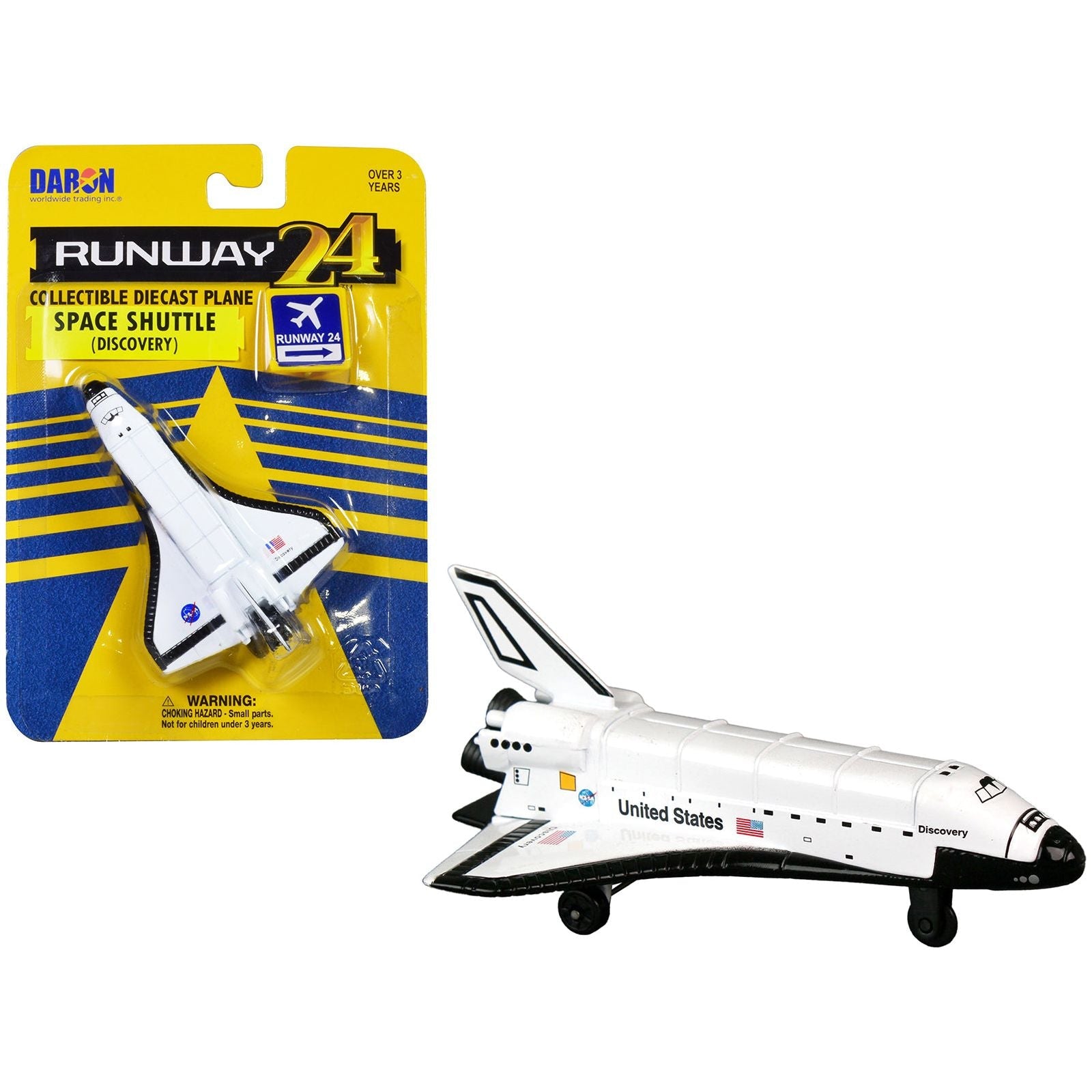 NASA "Discovery" Space Shuttle White "United States" with Runway 24 Sign Diecast Model Airplane by Runway24 - Runway24 - ModelCars.com