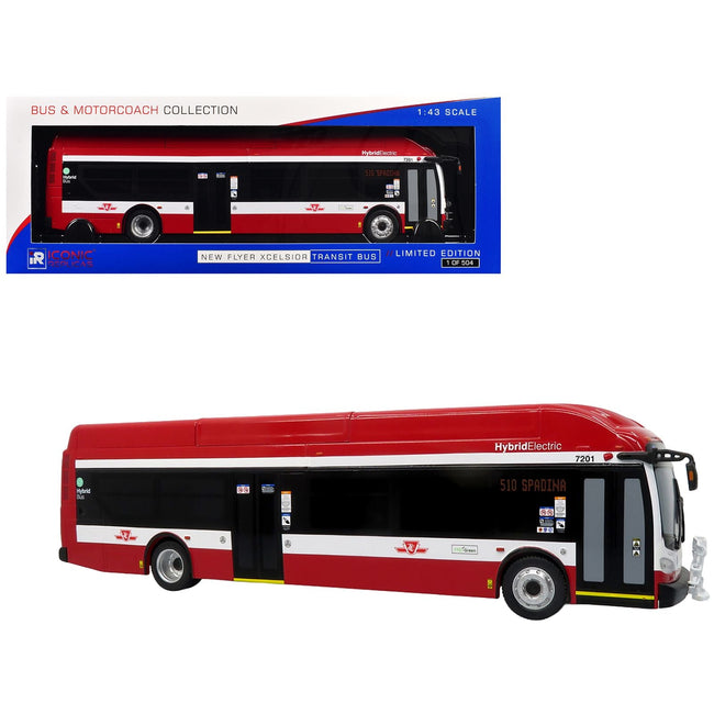 New Flyer Xcelsior Transit Bus "TTC â€“ Toronto Transit Commission" Red and White "The Bus & Motorcoach Collection" Limited Edition to 504 Pieces Worldwide 1/43 Model by Iconic Replicas-Iconic Replicas-ModelCars.com