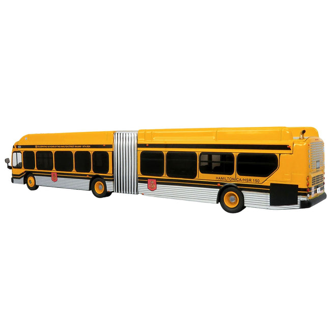 New Flyer Xcelsior XE60 Articulated Transit Bus "Hamilton Street Railway - 150th Anniversary" Yellow with Black Stripes "The Bus & Motorcoach Collection" Limited Edition 1/87 (HO) Diecast Model by Iconic Replicas-Iconic Replicas-ModelCars.com