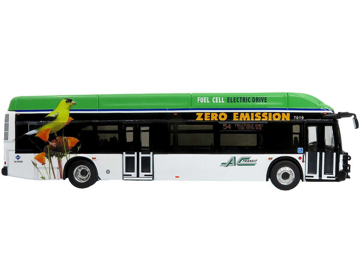 New Flyer Xcelsior XHE40 Transit Bus "AC Transit - Zero Emission" White and Green with Graphics "The Bus & Motorcoach Collection" Limited Edition 1/87 (HO) Diecast Model by Iconic Replicas-Iconic Replicas-ModelCars.com