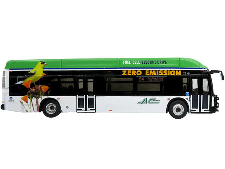 New Flyer Xcelsior XHE40 Transit Bus "AC Transit - Zero Emission" White and Green with Graphics "The Bus & Motorcoach Collection" Limited Edition 1/87 (HO) Diecast Model by Iconic Replicas-Iconic Replicas-ModelCars.com