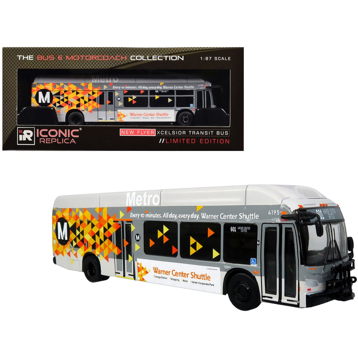 New Flyer Xcelsior XN40 Transit Bus "Los Angeles Metro - Warner Center Shuttle" Gray with Graphics "The Bus & Motorcoach Collection" Limited Edition 1/87 (HO) Diecast Model by Iconic Replicas-Iconic Replicas-ModelCars.com