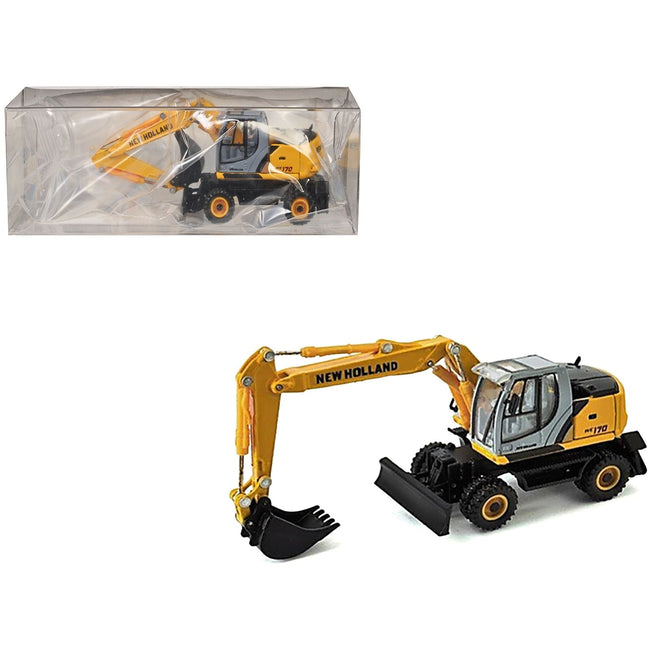 New Holland WE170 Wheeled Excavator Yellow 1/87 (HO) Diecast Model by Promotex-Promotex-ModelCars.com