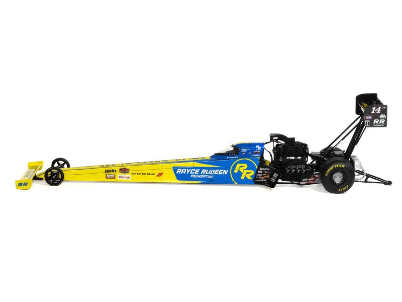 NHRA TFD (Top Fuel Dragster) 14TF Tony Stewart "Rayce Rudeen Foundation" Blue and Yellow (2025) 1/24 Diecast Model by Auto World-Autoworld-ModelCars.com