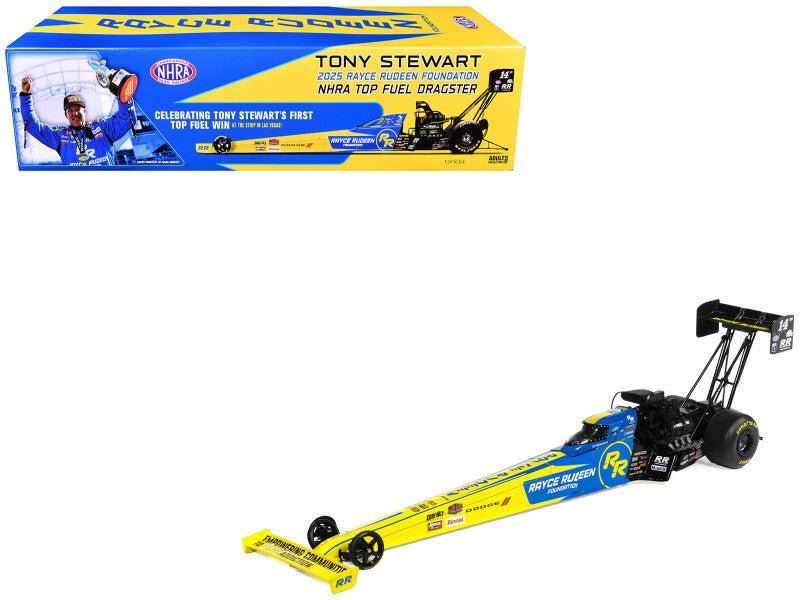 NHRA TFD (Top Fuel Dragster) 14TF Tony Stewart "Rayce Rudeen Foundation" Blue and Yellow (2025) 1/24 Diecast Model by Auto World-Autoworld-ModelCars.com
