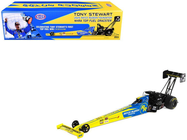 NHRA TFD (Top Fuel Dragster) 14TF Tony Stewart "Rayce Rudeen Foundation" Blue and Yellow (2025) 1/24 Diecast Model by Auto World-Autoworld-ModelCars.com