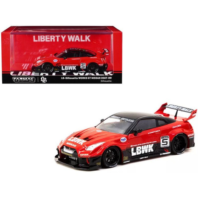 Nissan 35GT - RR LB - Silhouette WORKS GT RHD (Right Hand Drive) 5 "Liberty Walk" Red and Black "Hobby43" Series 1/43 Diecast Model Car by Tarmac Works - Tarmac Works - ModelCars.com