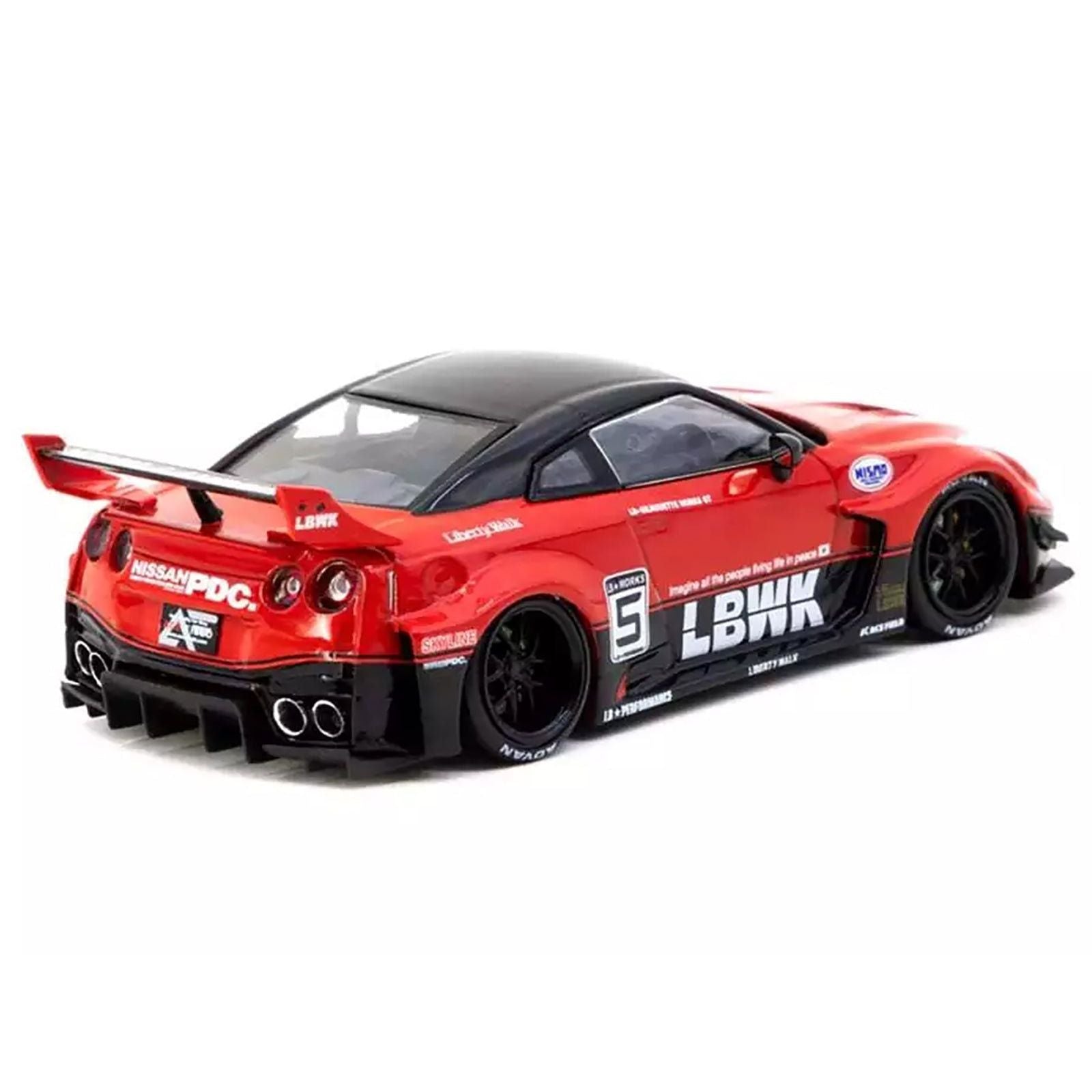Nissan 35GT - RR LB - Silhouette WORKS GT RHD (Right Hand Drive) 5 "Liberty Walk" Red and Black "Hobby43" Series 1/43 Diecast Model Car by Tarmac Works - Tarmac Works - ModelCars.com
