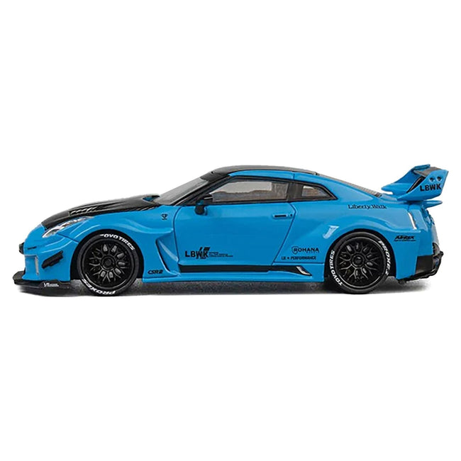 Nissan 35GT-RR "LB-Silhouette Works GT" RHD (Right Hand Drive) Blue with Carbon Hood and Black Top with Extra Wheels 1/64 Diecast Model Car by CM Models-CM Models-ModelCars.com