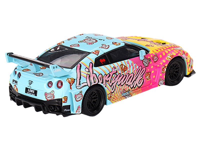 Nissan 35GT-RR Ver.1 "LB-Silhouette Works GT" Light Blue and Yellow with Graphics "LBWK KUMA" Limited Edition 1/64 Diecast Model Car by Mini GT-Mini GT-ModelCars.com
