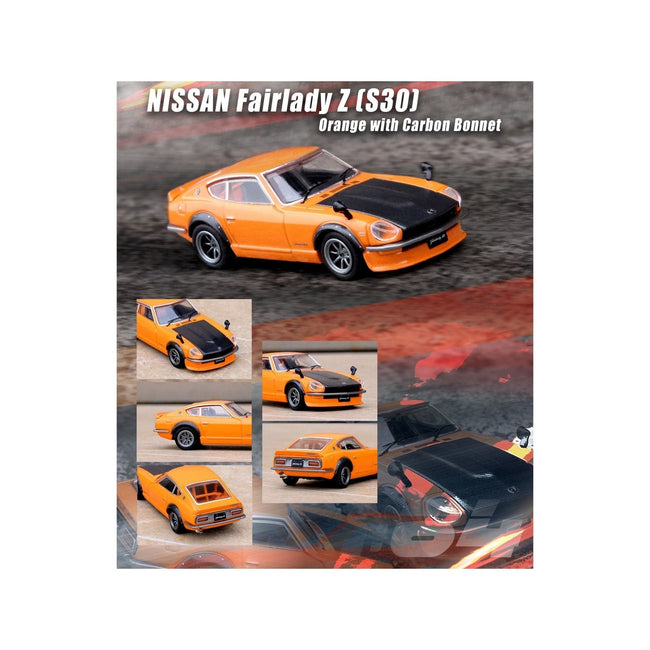 Nissan Fairlady Z (S30) RHD (Right Hand Drive) Orange with Carbon Hood 1/64 Diecast Model Car by Inno Models-Inno Models-ModelCars.com