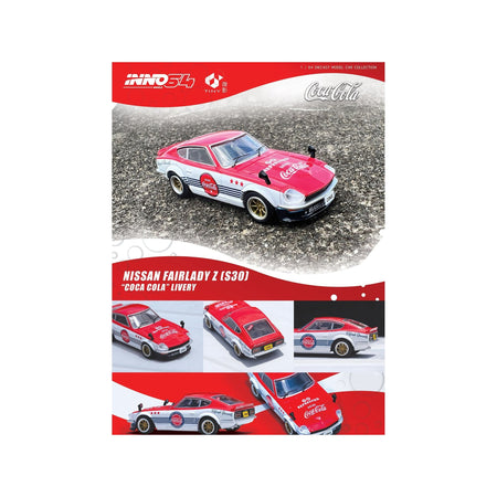 Nissan Fairlady Z (S30) RHD (Right Hand Drive) Red and White with Blue Stripes "Coca - Cola" 1/64 Diecast Model Car by Inno Models - Inno Models - ModelCars.com
