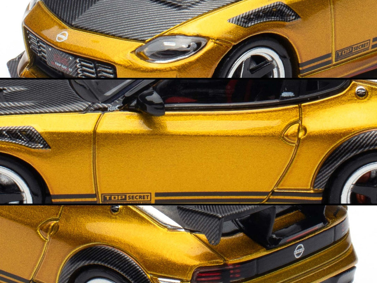 Nissan Fairlady Z Top Secret (RZ34) RHD (Right Hand Drive) Gold Metallic with Carbon Hood and Black Top 1/64 Diecast Model Car by Inno Models-Inno Models-ModelCars.com