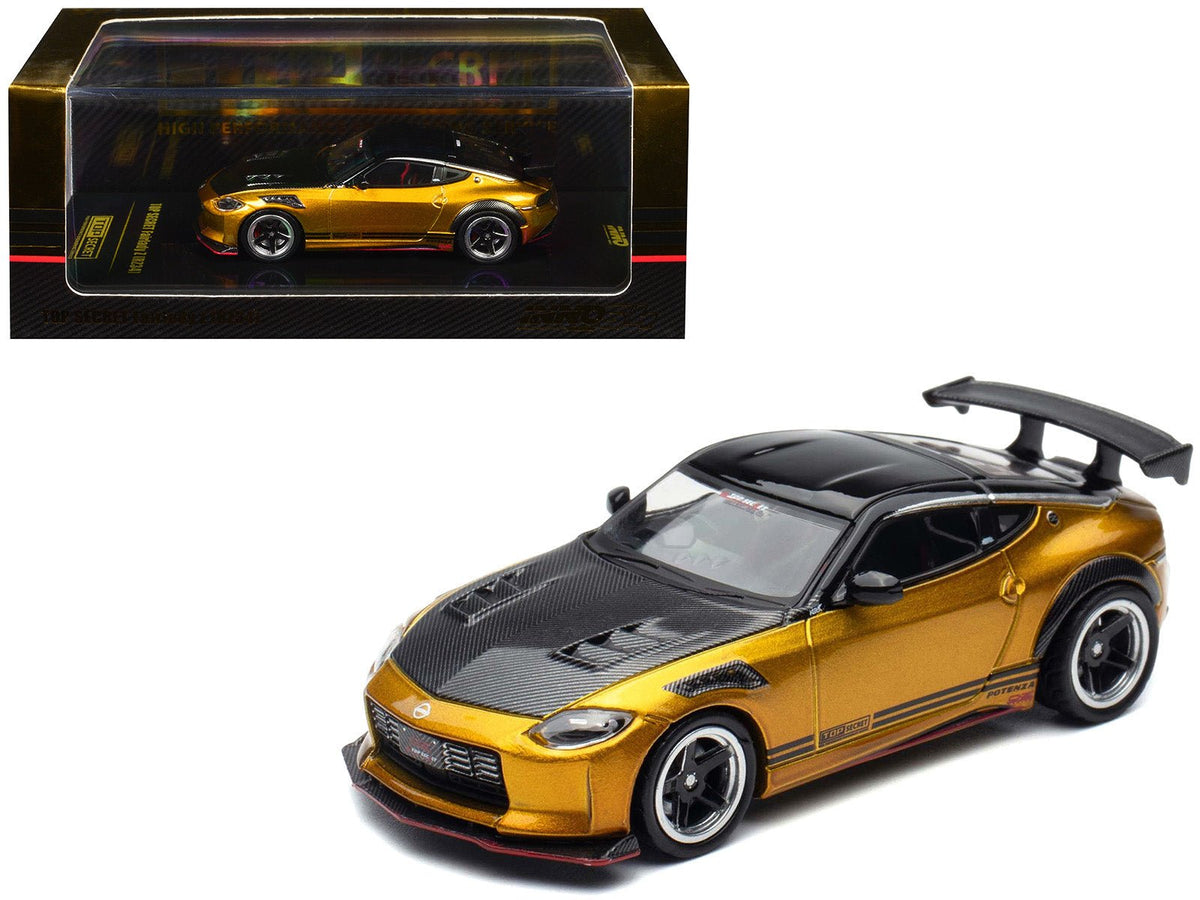 Nissan Fairlady Z Top Secret (RZ34) RHD (Right Hand Drive) Gold Metallic with Carbon Hood and Black Top 1/64 Diecast Model Car by Inno Models-Inno Models-ModelCars.com