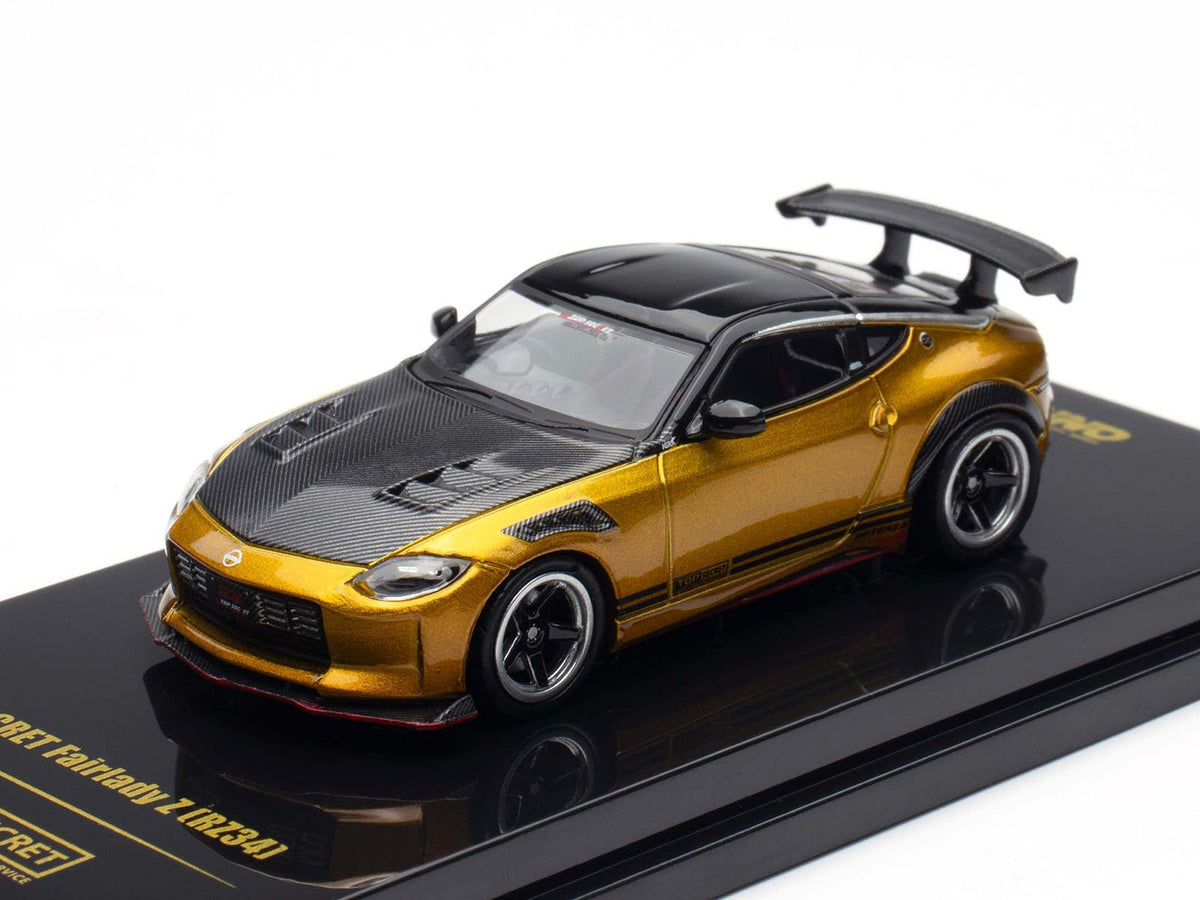 Nissan Fairlady Z Top Secret (RZ34) RHD (Right Hand Drive) Gold Metallic with Carbon Hood and Black Top 1/64 Diecast Model Car by Inno Models-Inno Models-ModelCars.com