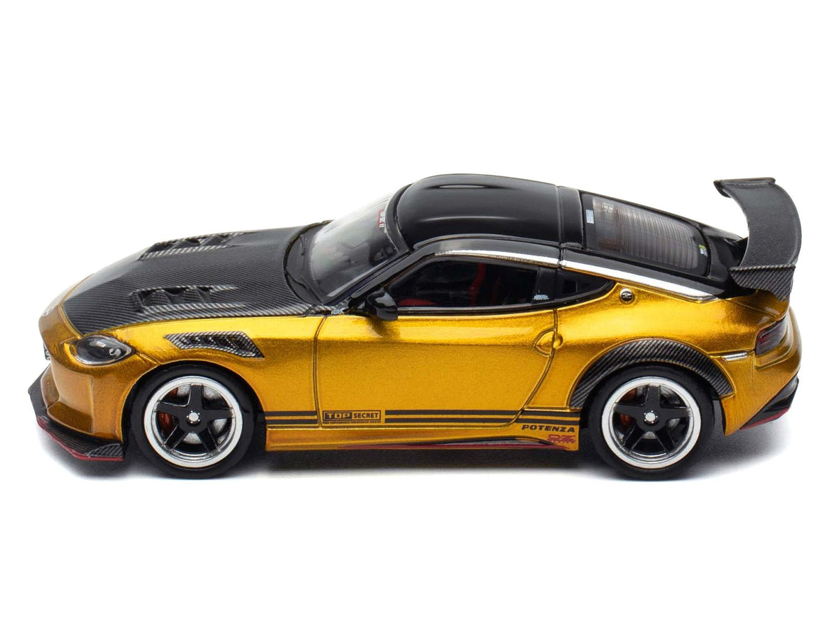 Nissan Fairlady Z Top Secret (RZ34) RHD (Right Hand Drive) Gold Metallic with Carbon Hood and Black Top 1/64 Diecast Model Car by Inno Models-Inno Models-ModelCars.com