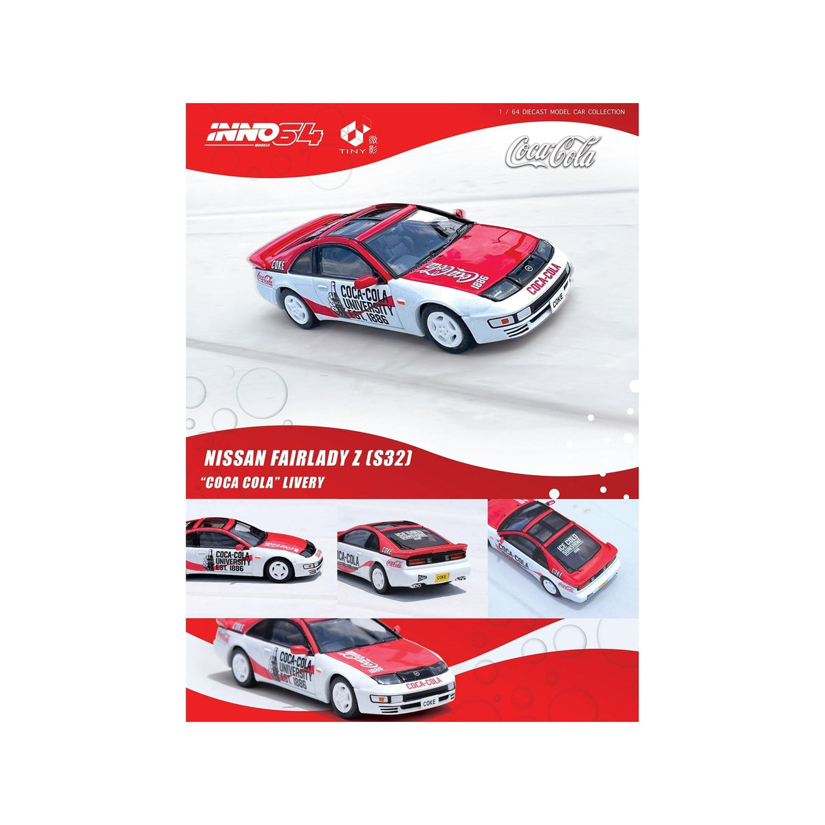 Nissan Fairlady Z (Z32) RHD (Right Hand Drive) Red and White "Coca-Cola" 1/64 Diecast Model Car by Inno Models-Inno Models-ModelCars.com