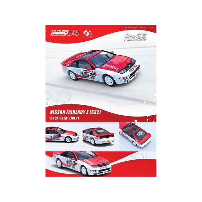 Nissan Fairlady Z (Z32) RHD (Right Hand Drive) Red and White "Coca-Cola" 1/64 Diecast Model Car by Inno Models-Inno Models-ModelCars.com