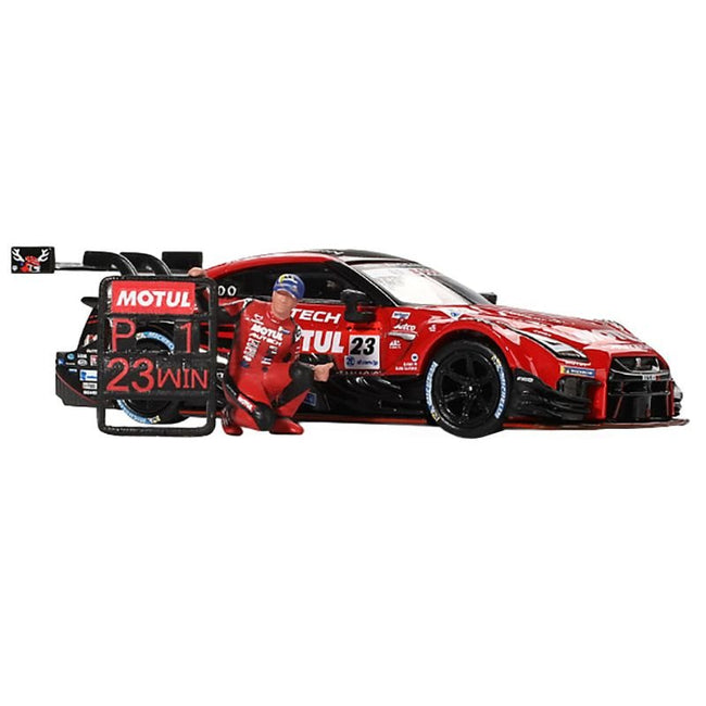 Nissan GT-R NISMO #23 Tsugio Matsuda - Ronnie Quintarelli "MOTUL AUTECH" Winner "Suzuka - Super GT Series" (2021) with Matsuda Figure Limited Edition 1/64 Diecast Model Car by Mini GT-Mini GT-ModelCars.com