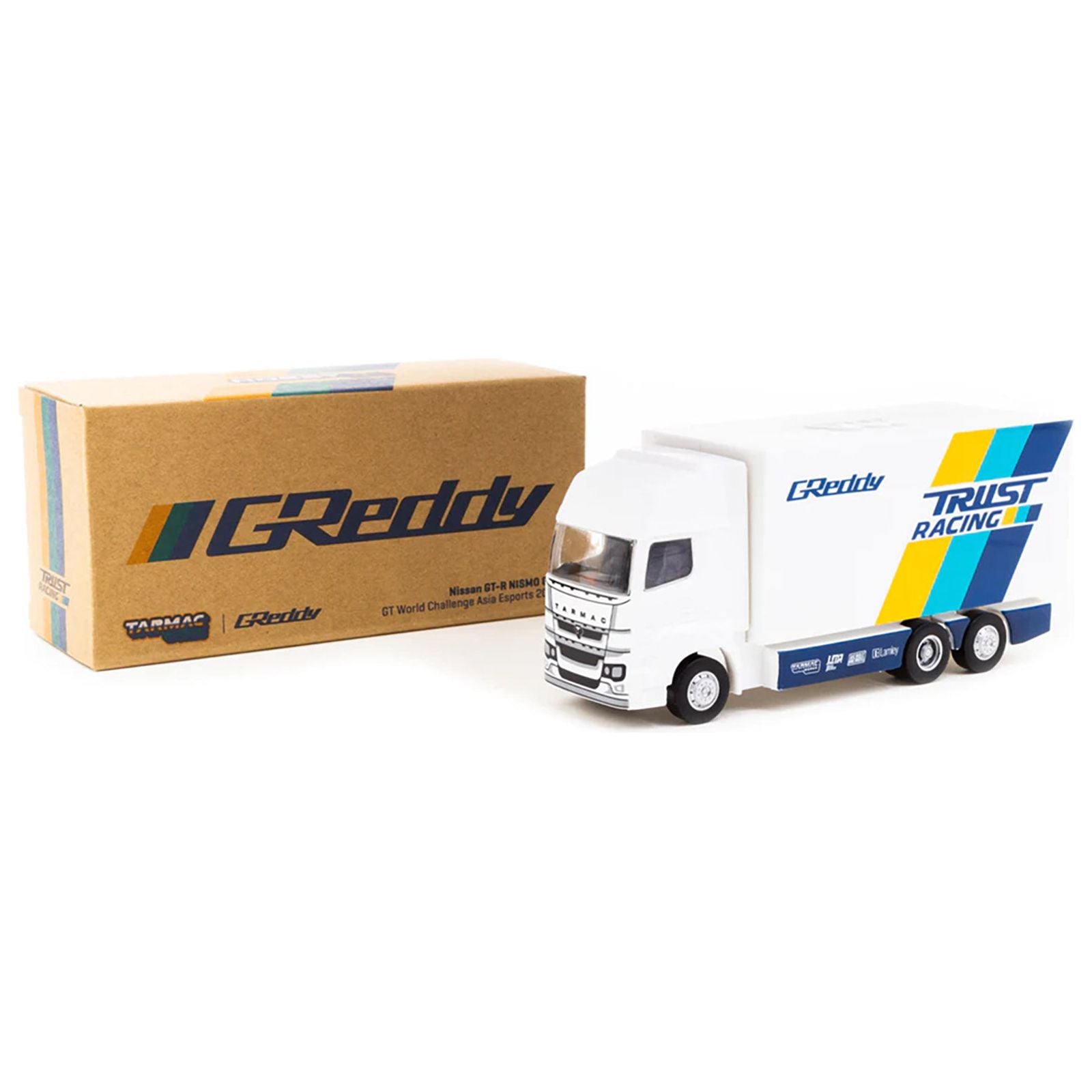 Nissan GT - R NISMO GT3 21 Luis Moreno "Tarmac eMotorsports" "GT World Challenge Asia Esports" (2020) with Plastic Transporter Packaging "GReddy" 1/64 Diecast Model Car by Tarmac Works - Tarmac Works - ModelCars.com