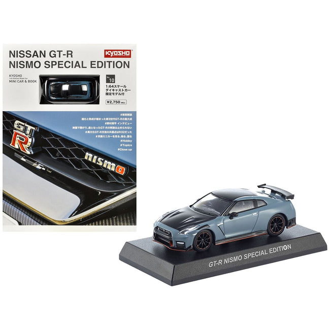 Nissan GT-R Nismo Special Edition RHD (Right Hand Drive) Gray with Black Hood and Top with Mini Book No.10 1/64 Diecast Model Car by Kyosho-Kyosho-ModelCars.com
