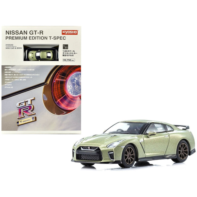 Nissan GT-R Premium Edition T-Spec RHD (Right Hand Drive) Jade Green Metallic with Mini Book No.11 1/64 Diecast Model Car by Kyosho-Kyosho-ModelCars.com