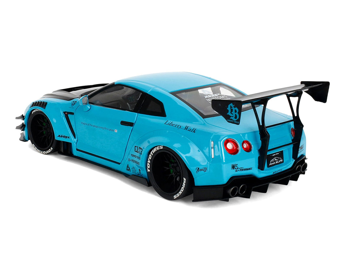 Nissan GT-R (R35) Liberty Walk Body Kit 2.0 RHD (Right Hand Drive) Blue with Black Hood "Pink Slips" Series 1/18 Diecast Model Car by Jada-Jada-ModelCars.com