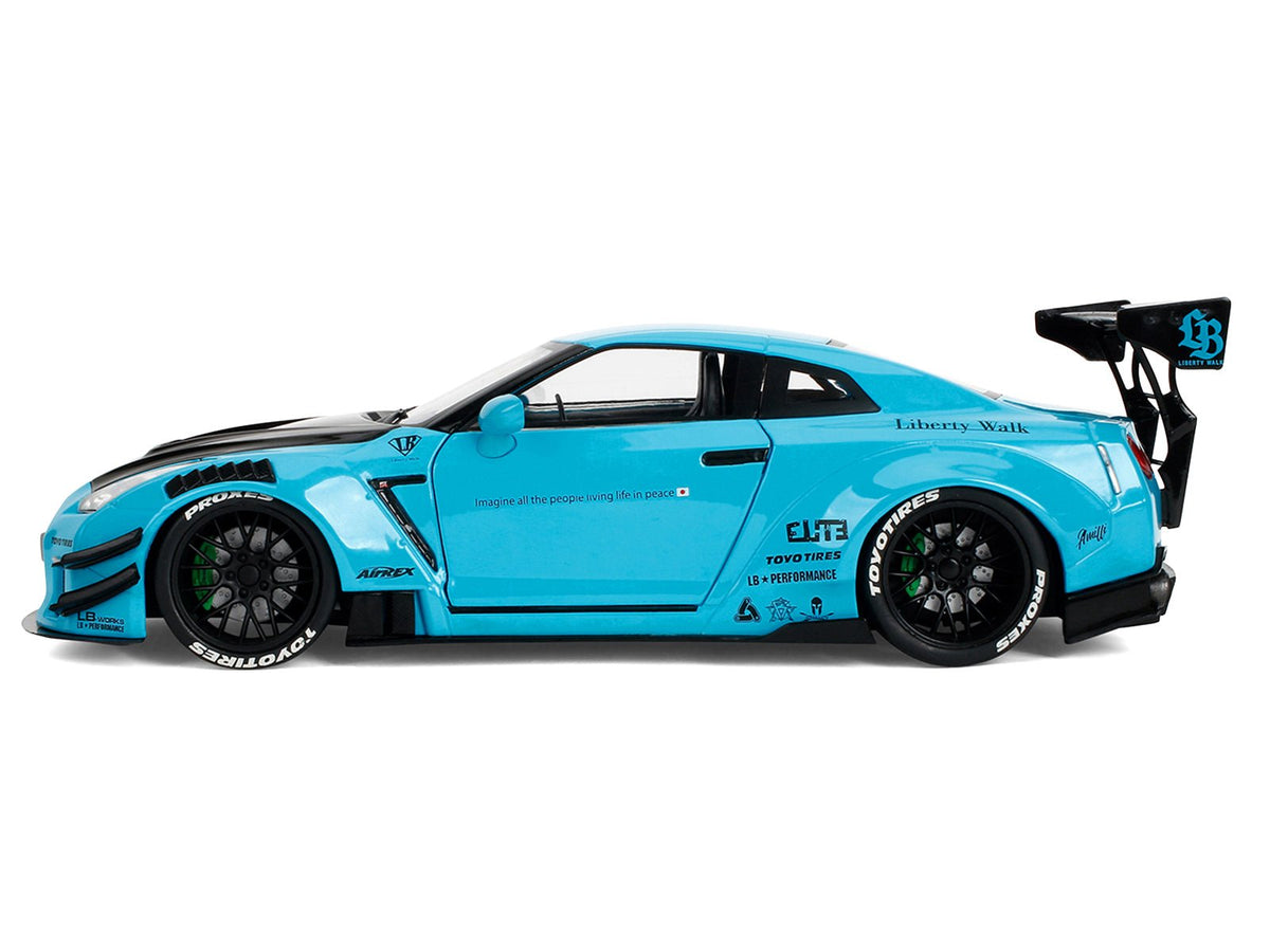 Nissan GT-R (R35) Liberty Walk Body Kit 2.0 RHD (Right Hand Drive) Blue with Black Hood "Pink Slips" Series 1/18 Diecast Model Car by Jada-Jada-ModelCars.com