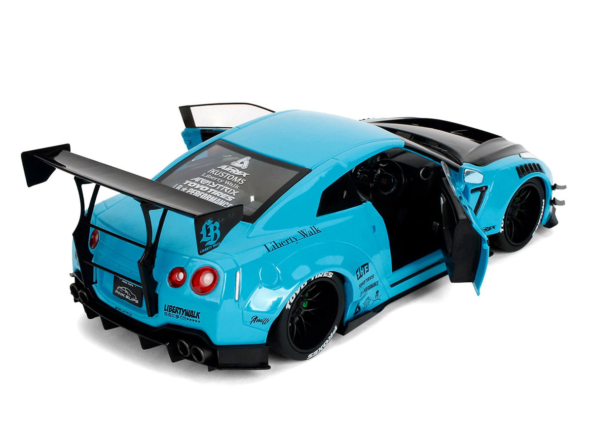 Nissan GT-R (R35) Liberty Walk Body Kit 2.0 RHD (Right Hand Drive) Blue with Black Hood "Pink Slips" Series 1/18 Diecast Model Car by Jada-Jada-ModelCars.com