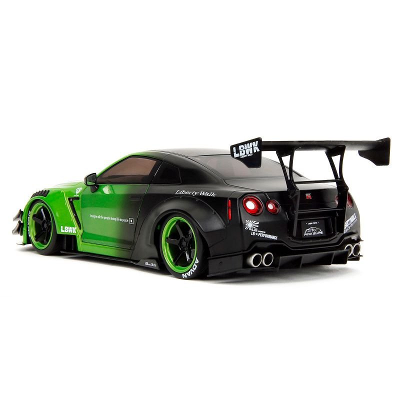 Nissan GT-R (R35) Liberty Walk Body Kit 2.0 RHD (Right Hand Drive) Green and Matt Black "Pink Slips" Series 1/18 Diecast Model Car by Jada-Jada-ModelCars.com