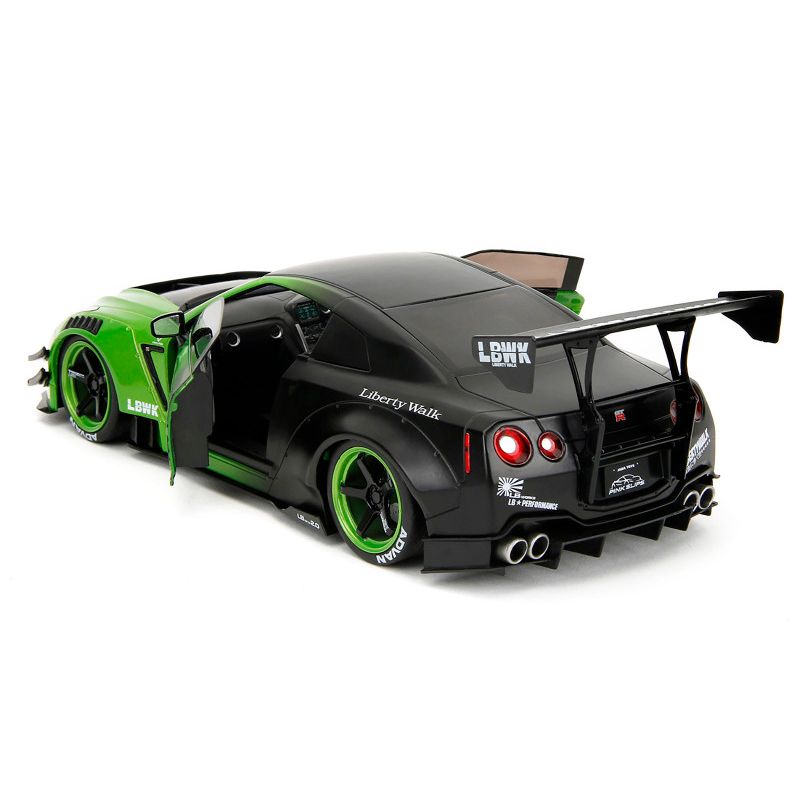 Nissan GT-R (R35) Liberty Walk Body Kit 2.0 RHD (Right Hand Drive) Green and Matt Black "Pink Slips" Series 1/18 Diecast Model Car by Jada-Jada-ModelCars.com