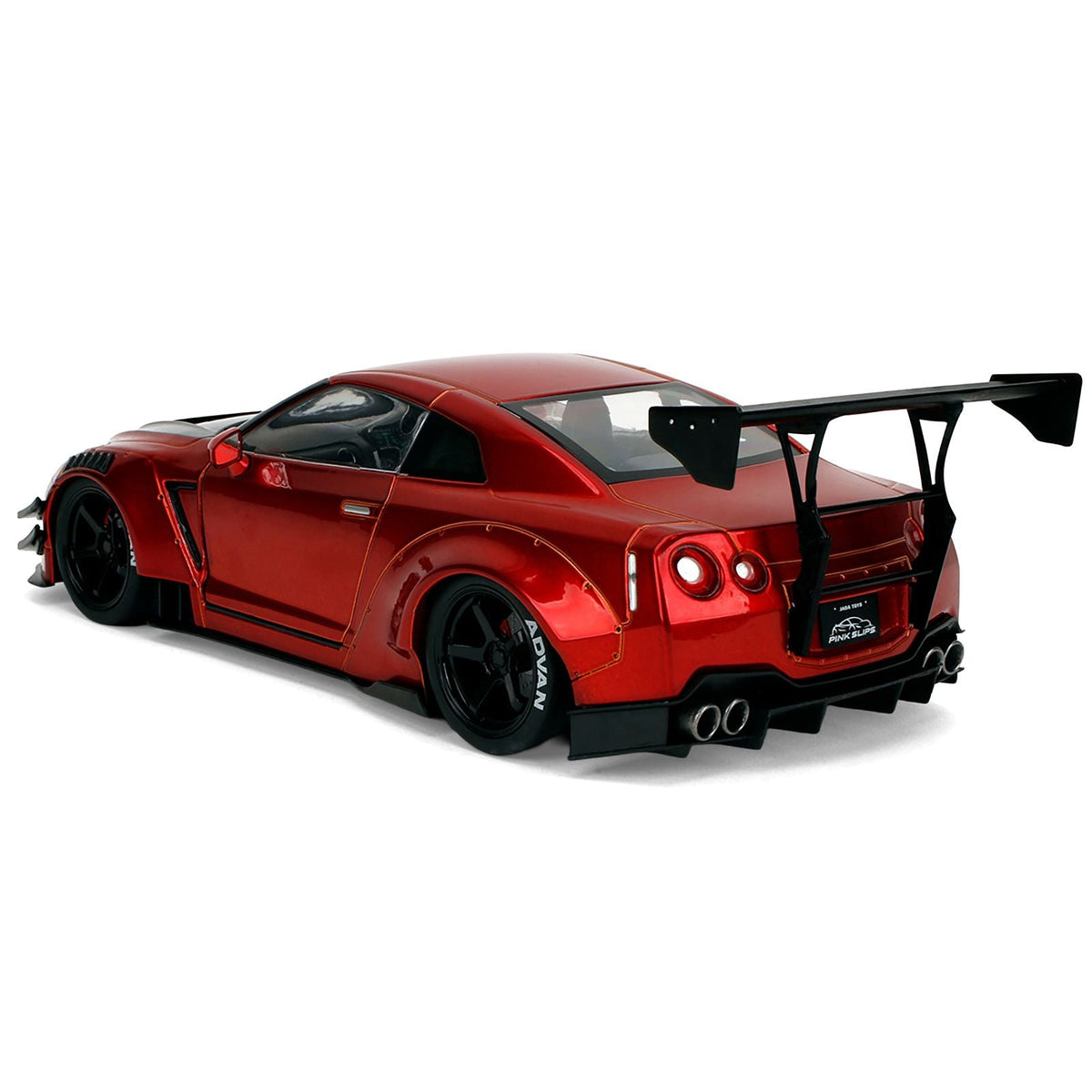 Nissan GT-R (R35) Liberty Walk Body Kit 2.0 RHD (Right Hand Drive) Red Metallic with Carbon Hood "Pink Slips" Series 1/18 Diecast Model Car by Jada-Jada-ModelCars.com