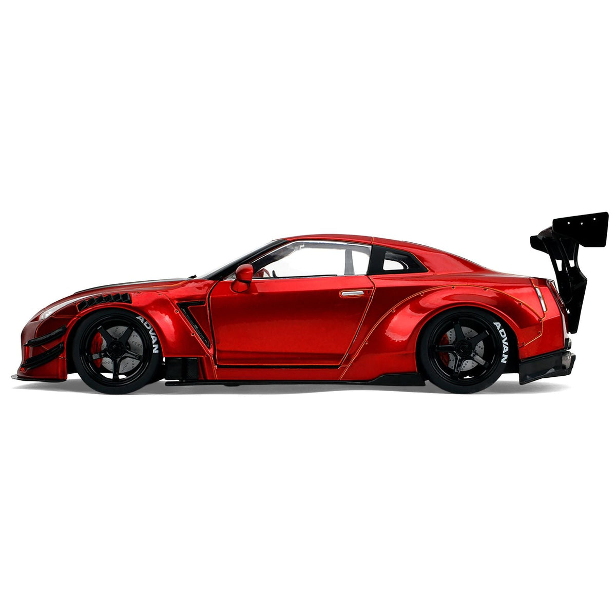 Nissan GT-R (R35) Liberty Walk Body Kit 2.0 RHD (Right Hand Drive) Red Metallic with Carbon Hood "Pink Slips" Series 1/18 Diecast Model Car by Jada-Jada-ModelCars.com