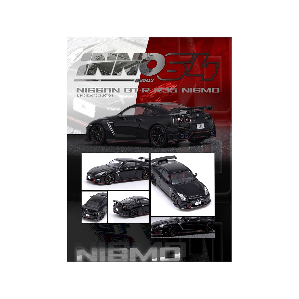Nissan GT-R (R35) Nismo RHD (Right Hand Drive) Nismo Black with Carbon Hood and Top 1/64 Diecast Model Car by Inno Models-Inno Models-ModelCars.com