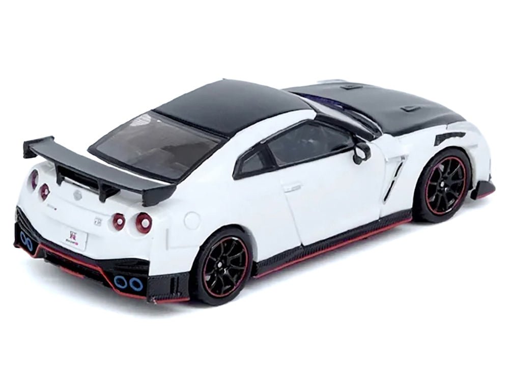 Nissan GT-R (R35) Nismo RHD (Right Hand Drive) White with Carbon Hood and Top 1/64 Diecast Model Car by Inno Models-Inno Models-ModelCars.com