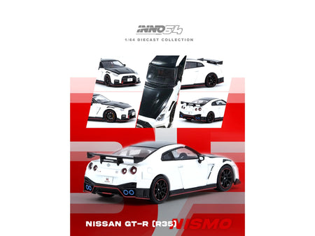 Nissan GT-R (R35) Nismo RHD (Right Hand Drive) White with Carbon Hood and Top 1/64 Diecast Model Car by Inno Models-Inno Models-ModelCars.com
