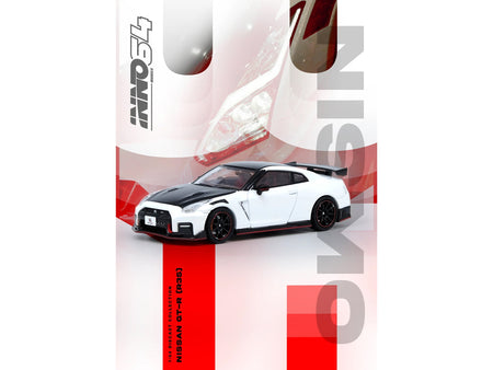 Nissan GT-R (R35) Nismo RHD (Right Hand Drive) White with Carbon Hood and Top 1/64 Diecast Model Car by Inno Models-Inno Models-ModelCars.com