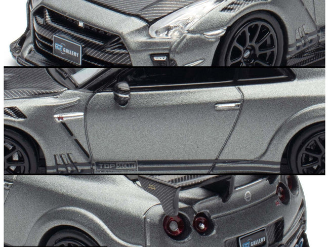 Nissan GT-R (R35) "Top Secret" RHD (Right Hand Drive) Gray Metallic with Carbon Hood "IAM Bangkok 2025 Event Edition" 1/64 Diecast Model Car by Inno Models-Inno Models-ModelCars.com