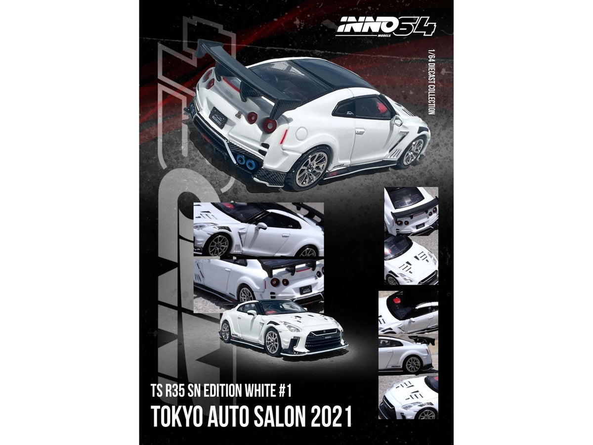 Nissan GT-R (R35) "Top Secret" RHD (Right Hand Drive) White with Black Top "Tokyo Auto Salon 2021" 1/64 Diecast Model Car by Inno Models-Inno Models-ModelCars.com