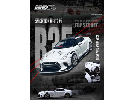 Nissan GT-R (R35) "Top Secret" RHD (Right Hand Drive) White with Black Top "Tokyo Auto Salon 2021" 1/64 Diecast Model Car by Inno Models-Inno Models-ModelCars.com